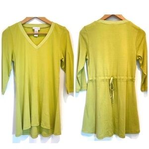 Soft Surrounding Neon Green Draw String Peplum Style Long Line Top, P Small
